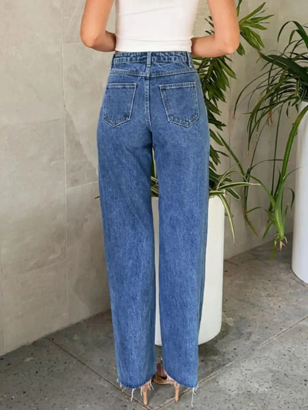 Polished High Waist Straight Leg Denim Jeans