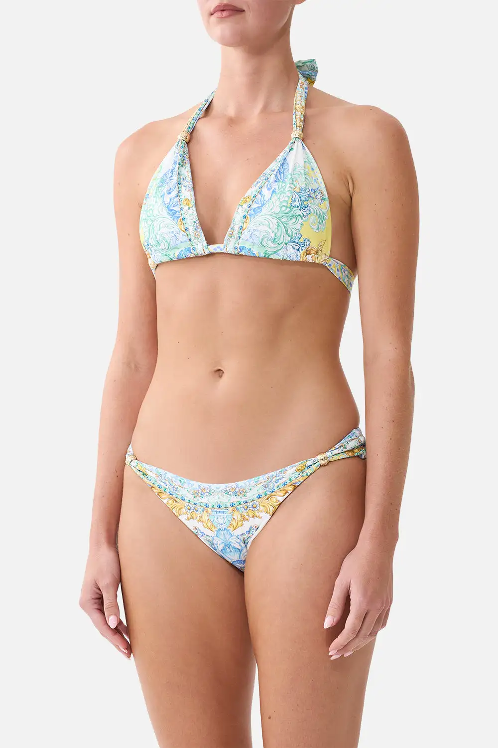 Soft Thick Tie Tri Bikini Set with Trims