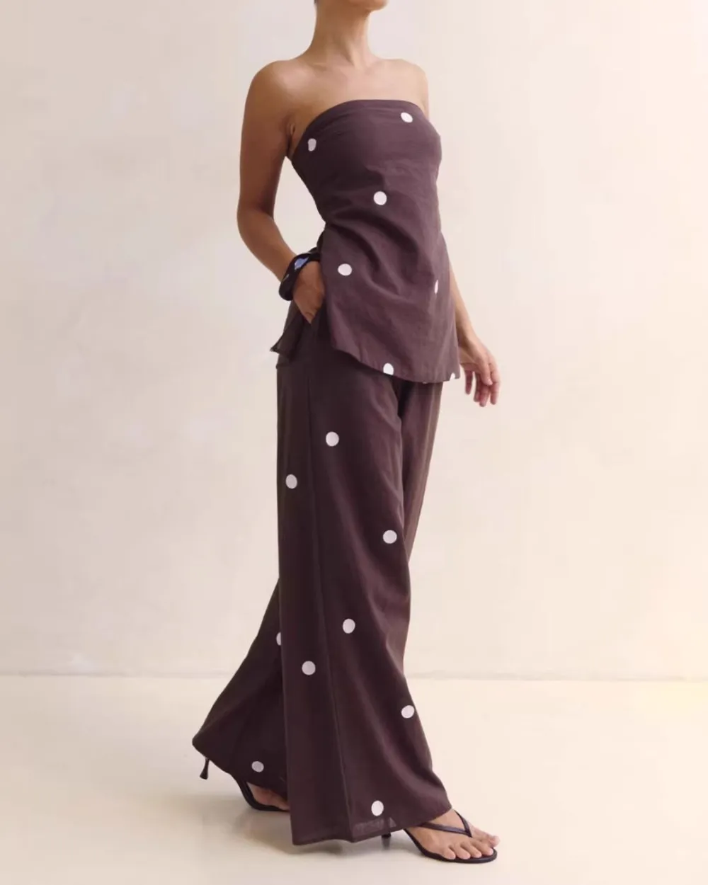 Strapless Polka Dot Top and Pants Set
