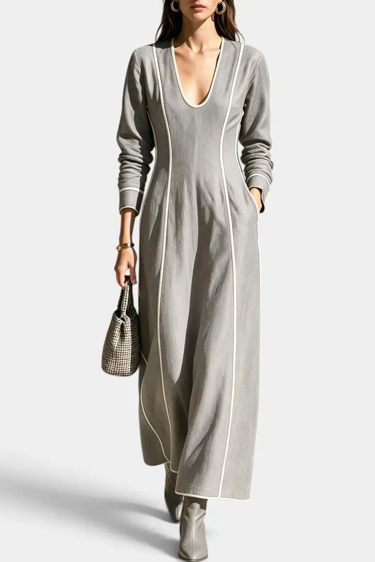 Fitted Long-Sleeve Maxi Dress