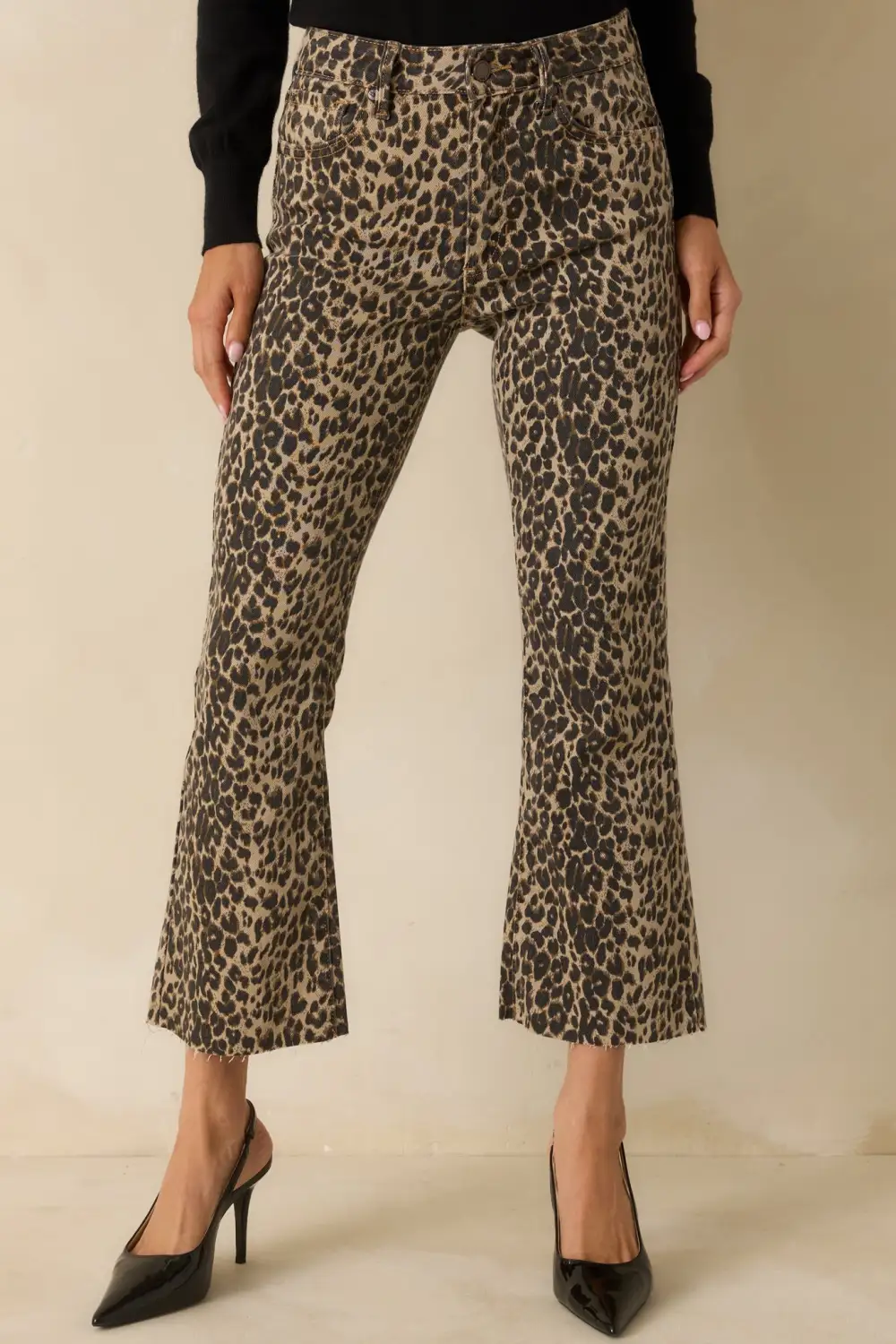 Timing Leopard Print Cropped Flare Jeans