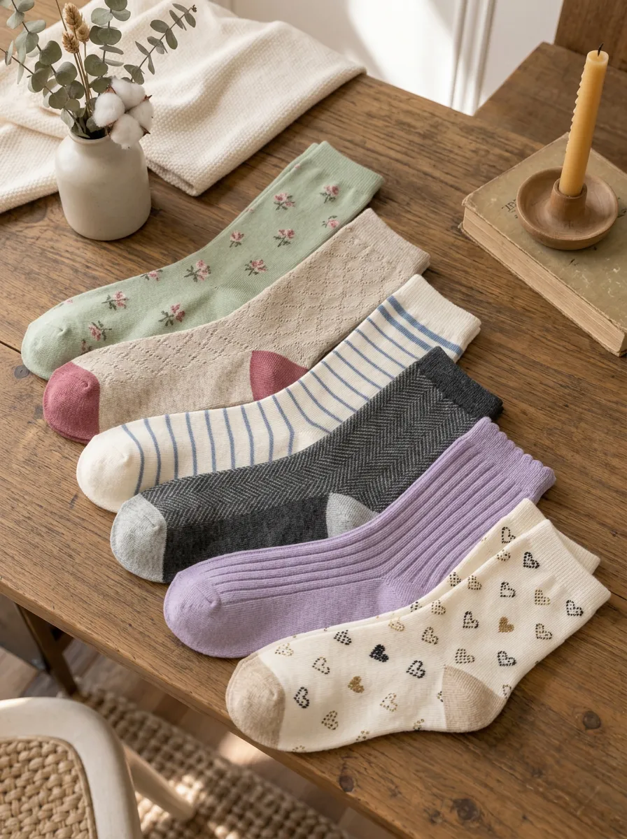 Women's Vintage Floral Heart Striped Pattern Printed Socks 6-Pack