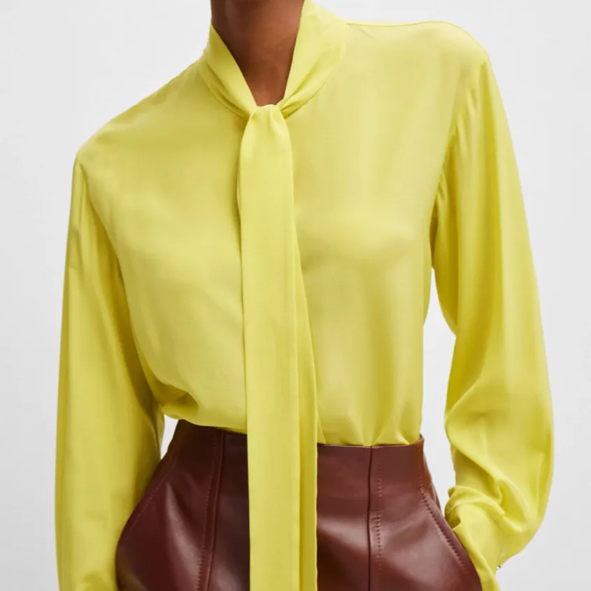 Tailored Silk Button-Front Long-Sleeve Women's Blouse