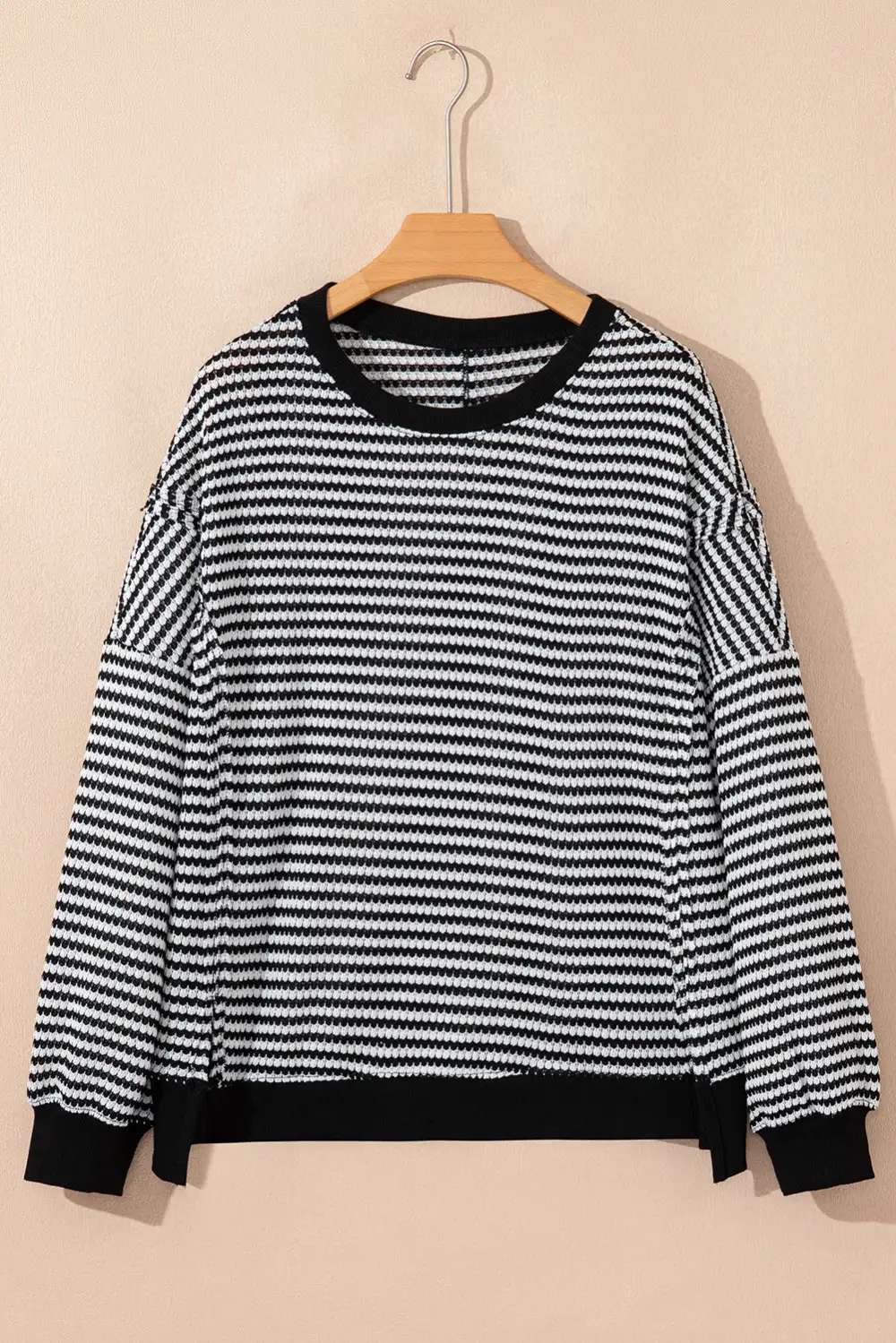 Women's Striped Ribbed Long Sleeve Top