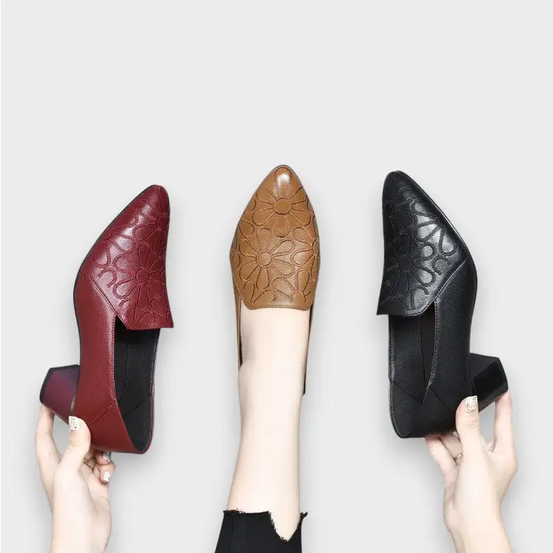 Leather Vegan Leather Block Heel Classic Pumps
