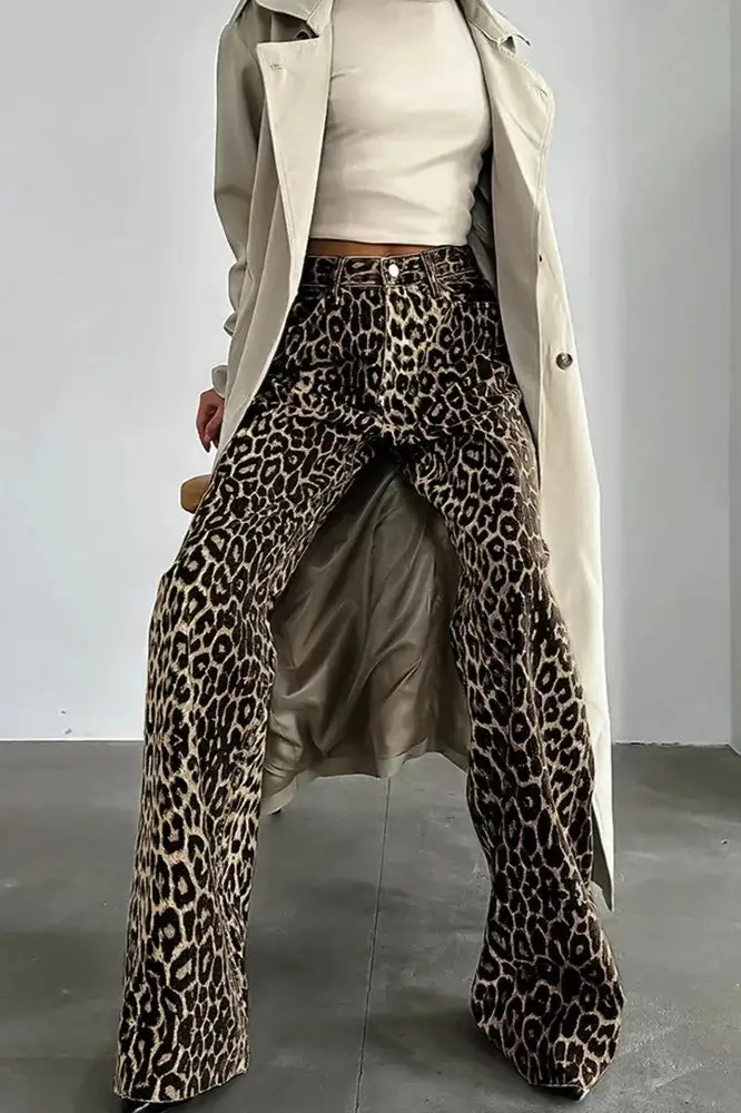 Leopard-Print Casual Pants