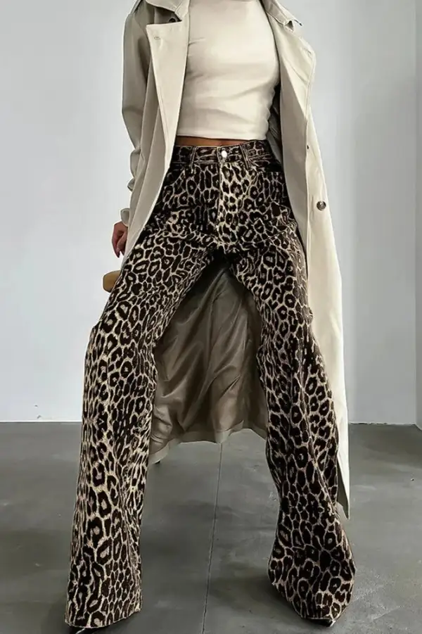 Leopard-Print Casual Pants