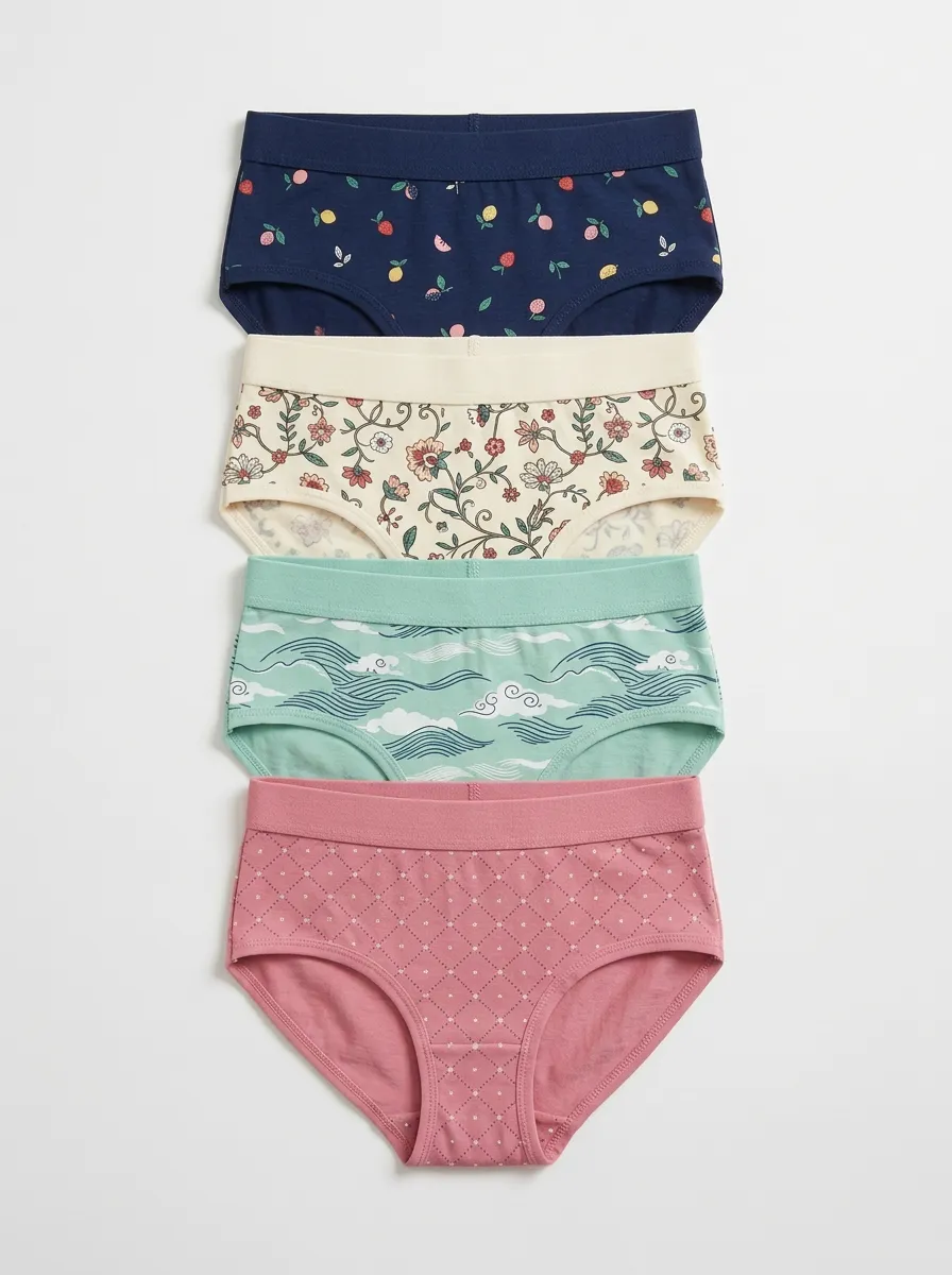 Women's Mixed Floral Fruit Wave Printed Brief Set