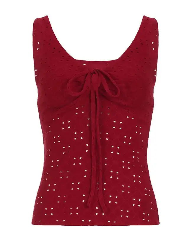 Lace-Trim Knitted Backless Cropped Tank Top