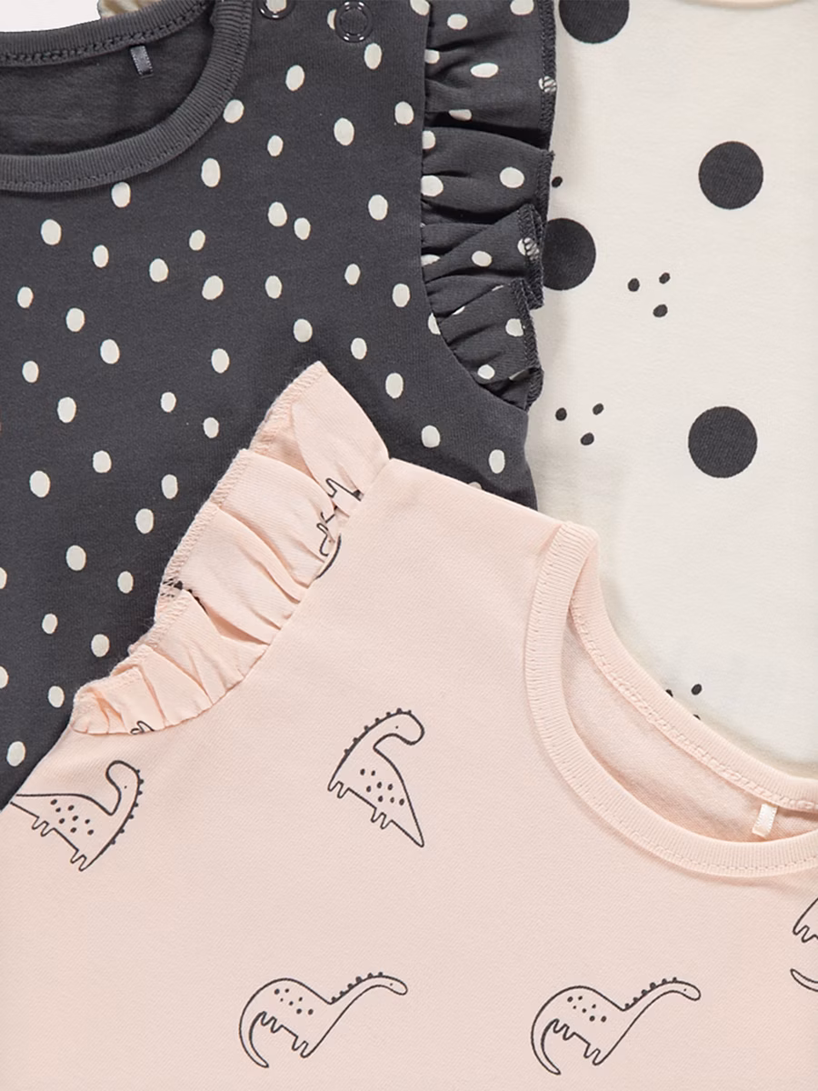Dinosaur Spot Frill Sleeve Tops 3 Pack detail 1