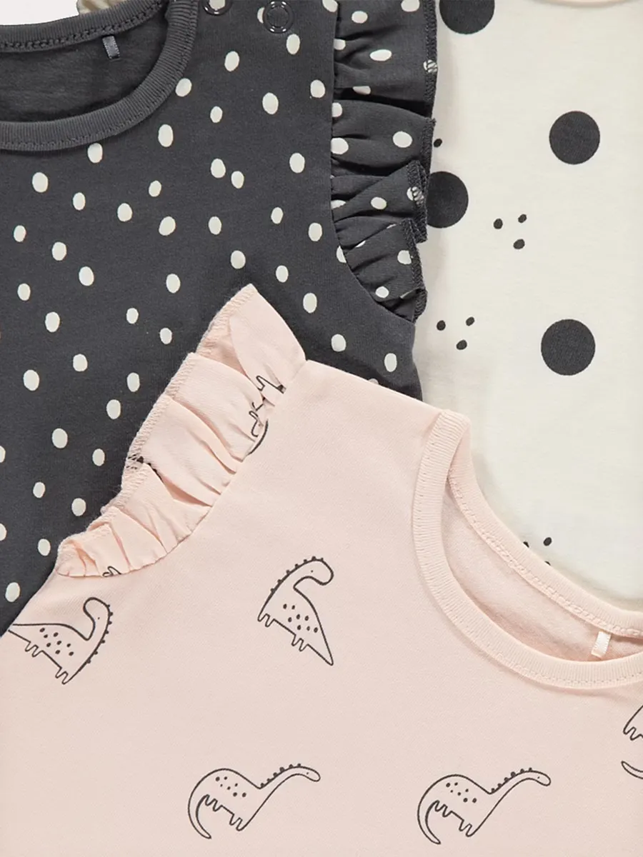 Dinosaur Spot Frill Sleeve Tops 3 Pack
