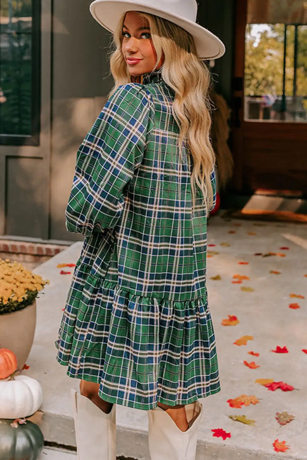 Relaxed Shape Plaid Printed Ruffle Mini Dress