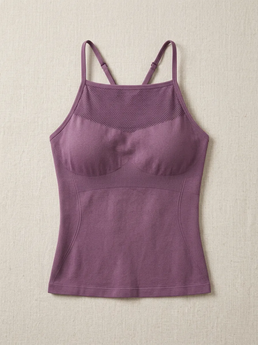 Women's Yoga Fitness Purple Mesh Panel Seamless Tank Top