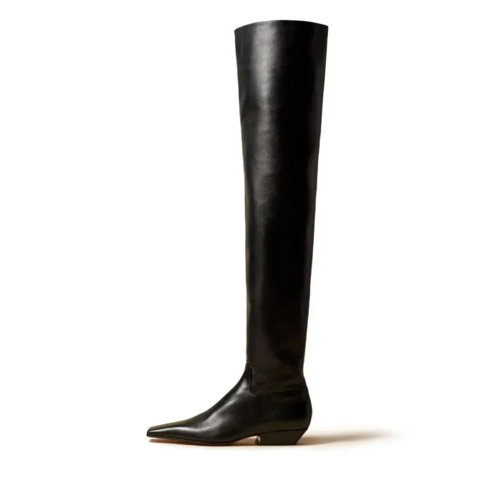 Faux-Leather Zip-Up Pull-On Square-Toe Over-the-Knee Boots