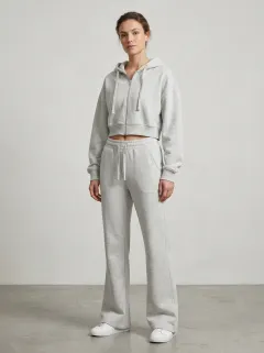 Women's Weekend Sport Inspired Cropped Hooded Jacket and Flare Pants Active Set