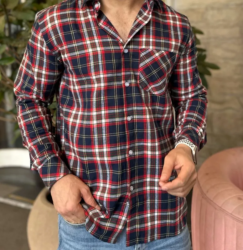 Navy Checked Casual Shirt