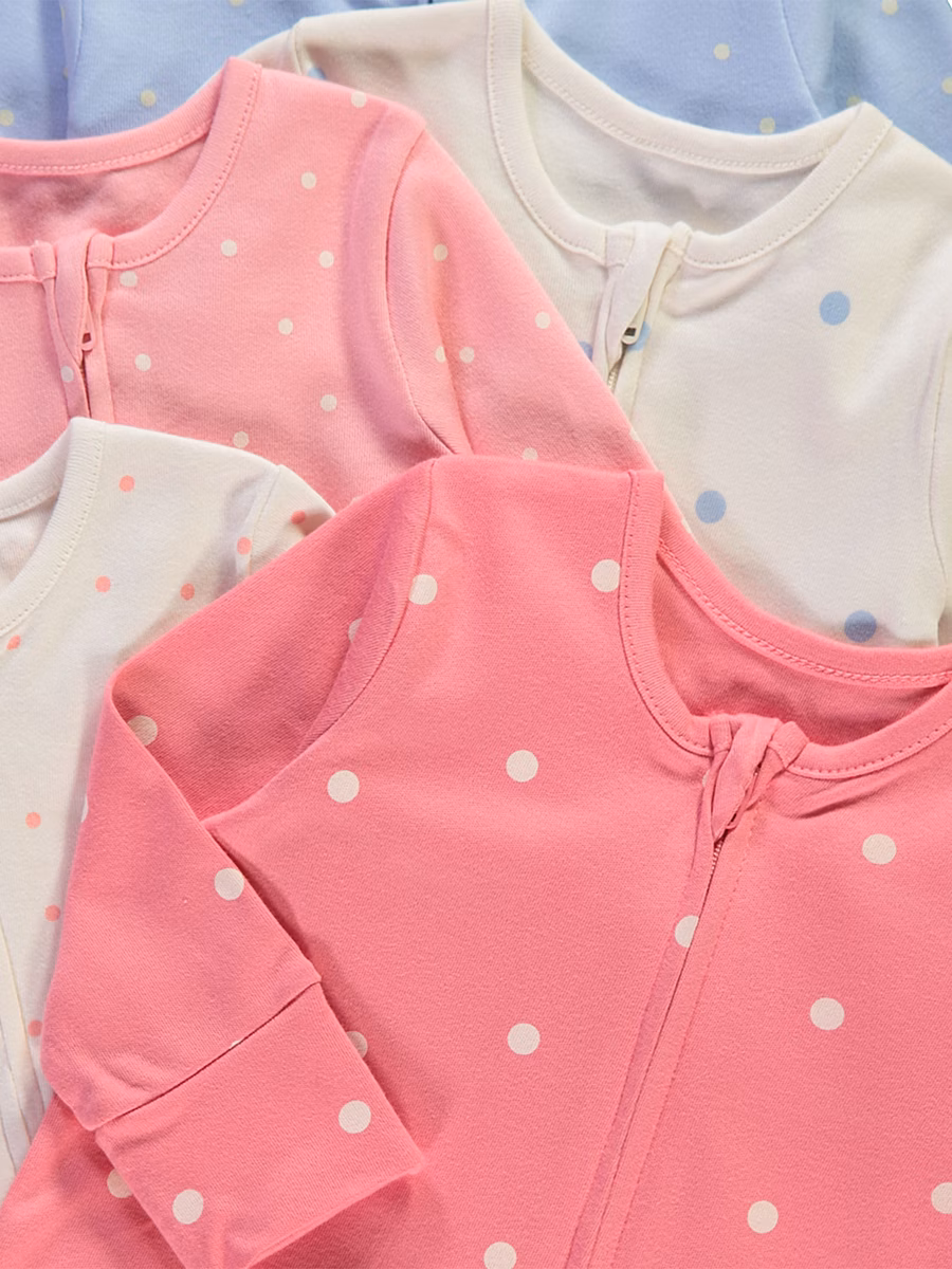 Pink Spotty Zip Fasten Sleepsuits 5 Pack detail 1