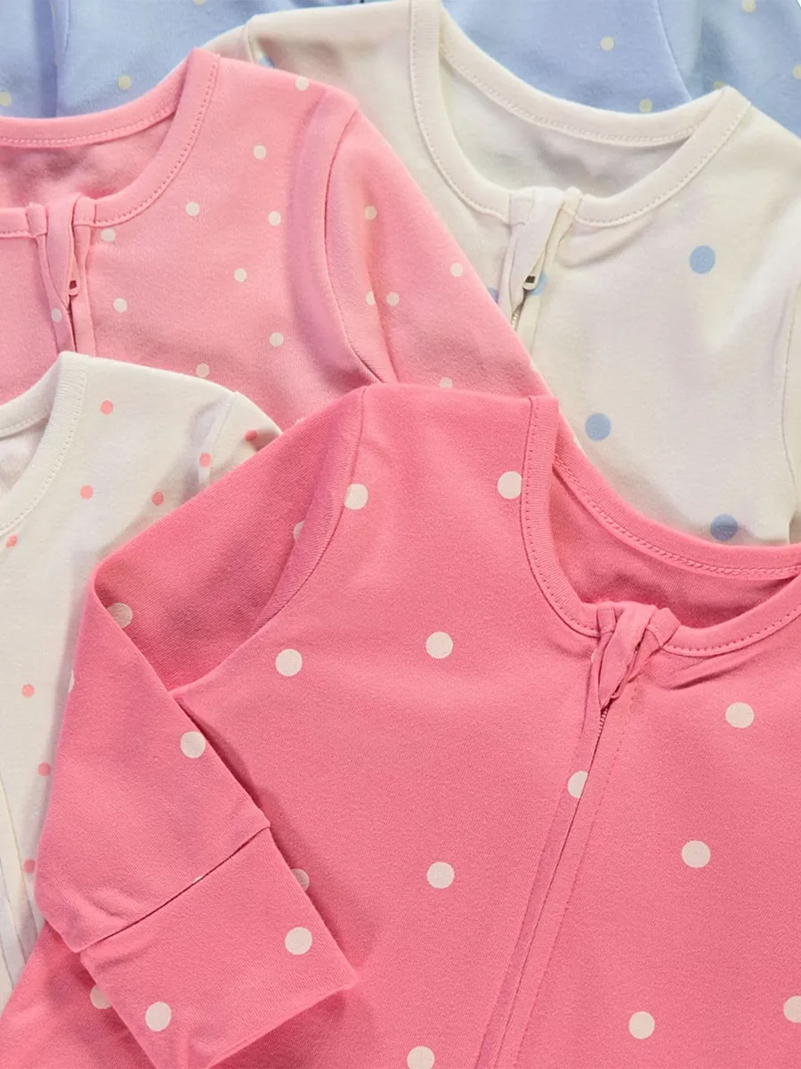 Pink Spotty Zip Fasten Sleepsuits 5 Pack
