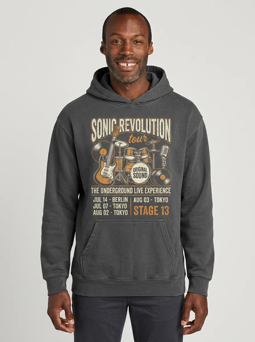 Men‘s Rock Band Music Lover Sonic Revolution Tour Printed Hoodie