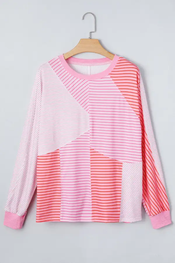 Women's Top With Striped And Colorblock And Long Sleeve