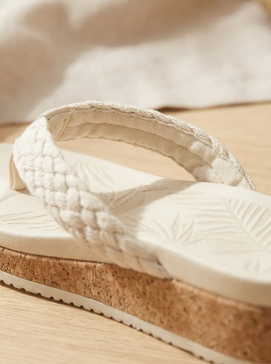 Women's Cork Leaf Print Flat Flip Flops