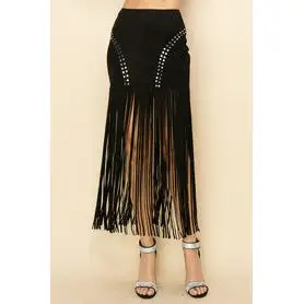 Fringe Detail Suede Skirt