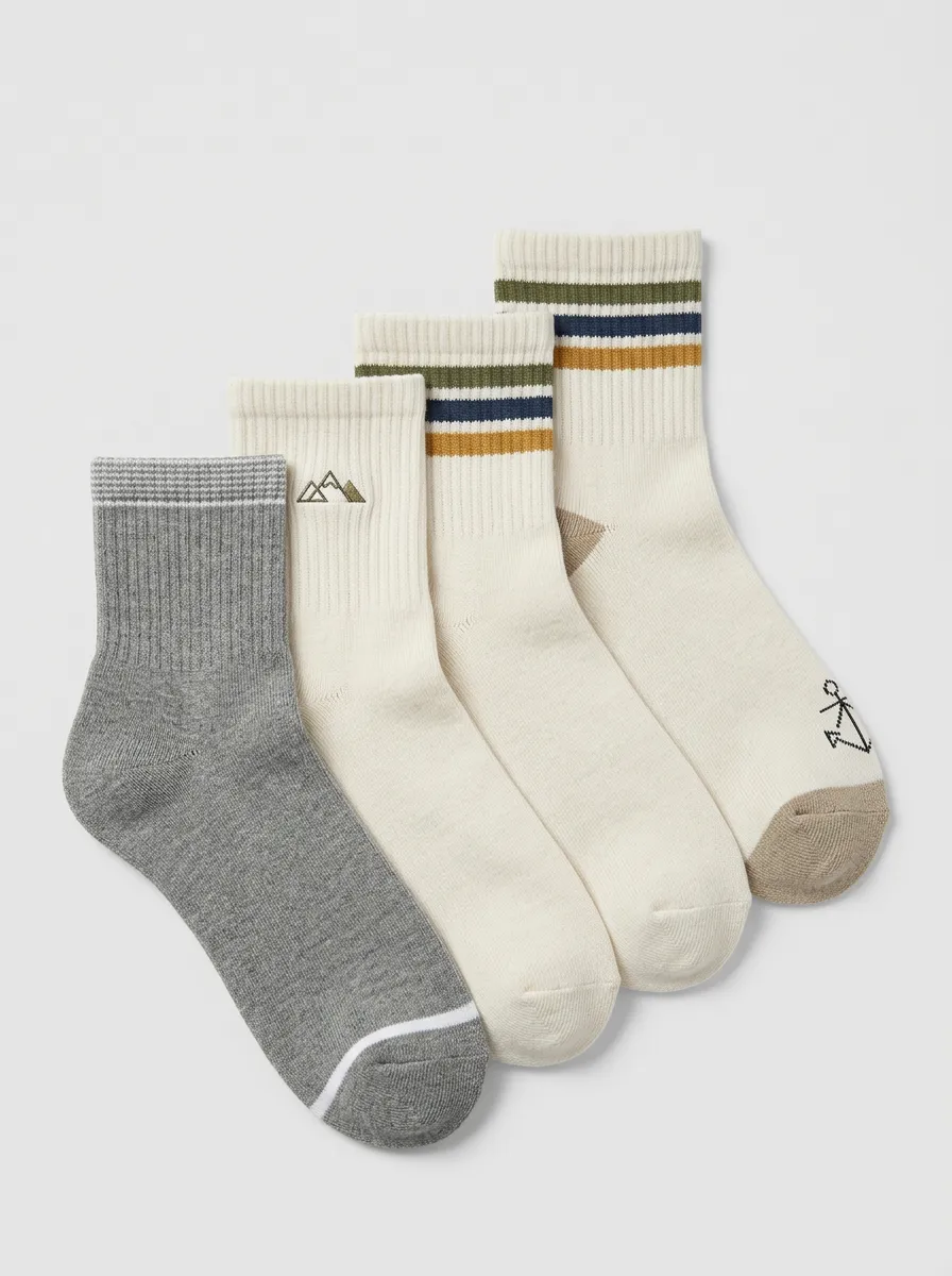 Relaxed Mountain Graphic Crew Design Men's Four Pair Socks