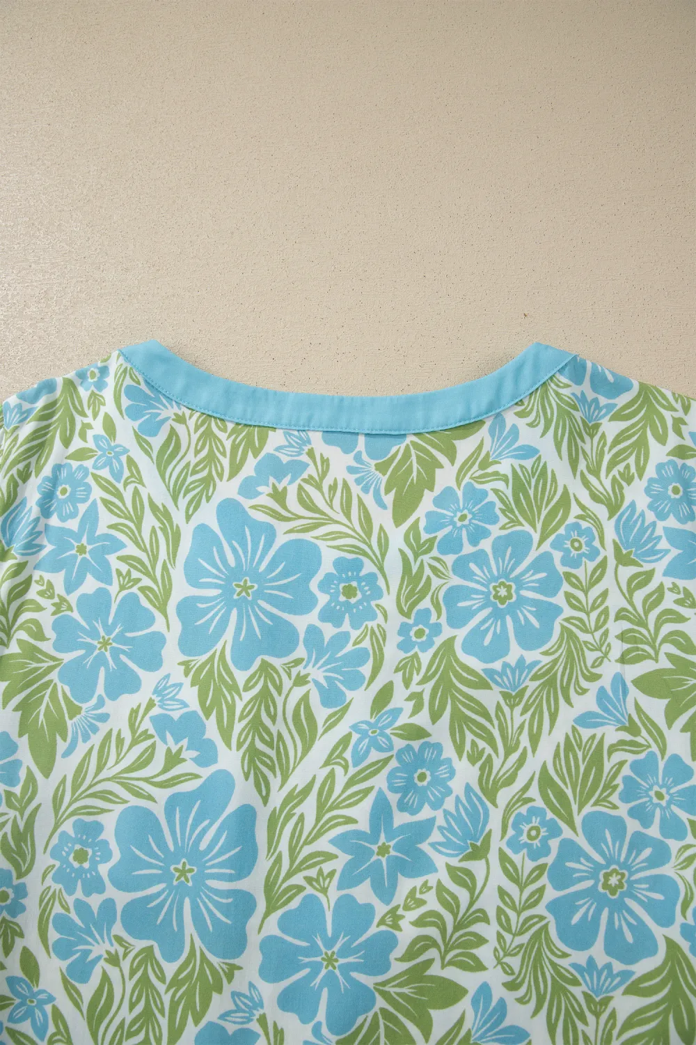 Sky Blue Floral Print Ruffled Blouse