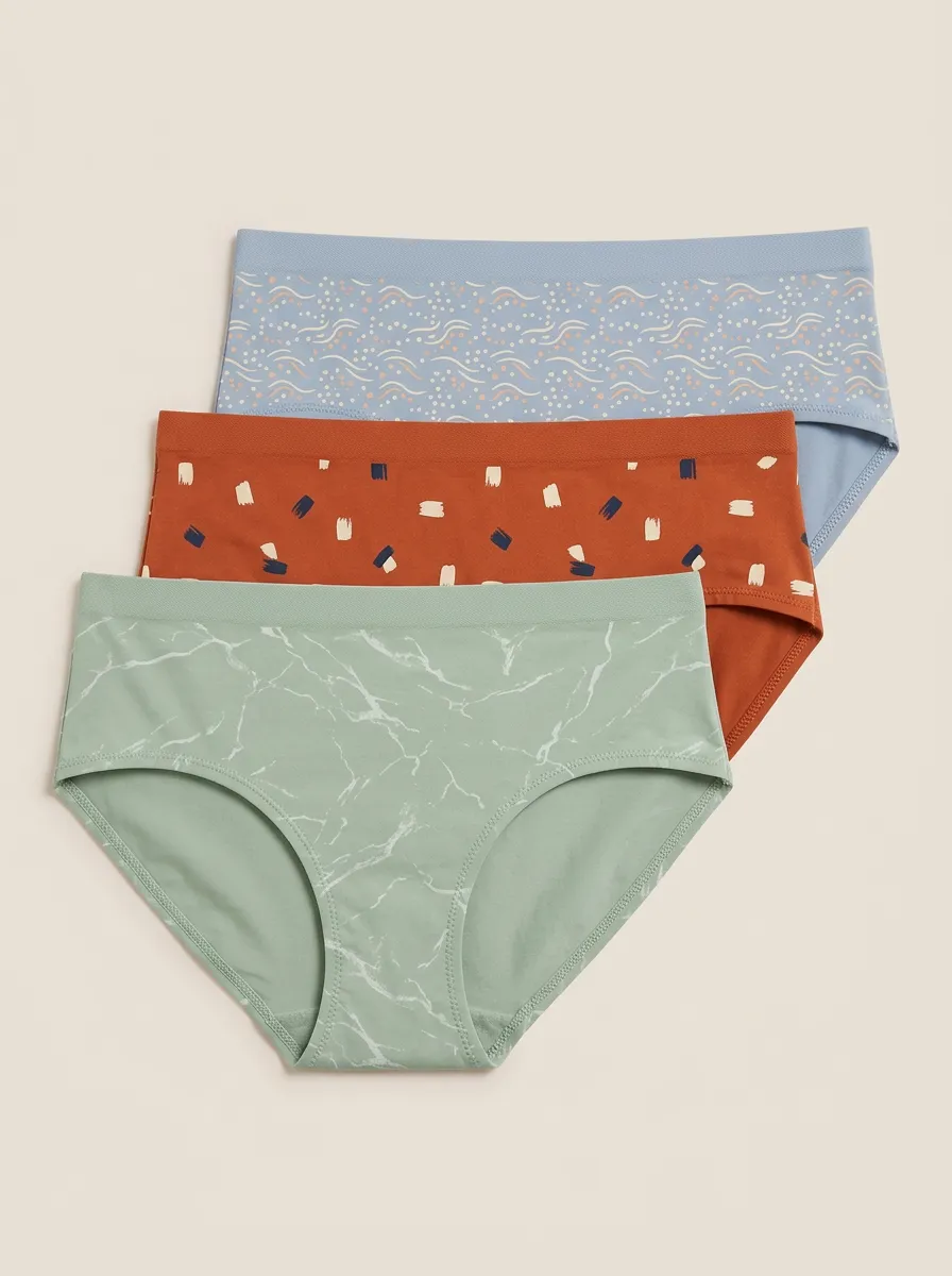 Women's Abstract Marble Wave Three-Pack Texture Briefs