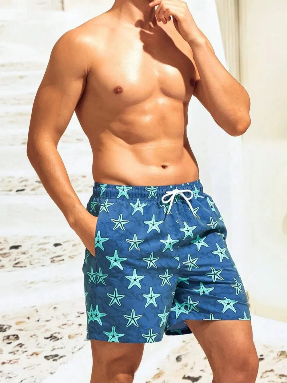 Men's Print Letter Patch Detail Swim Trunks