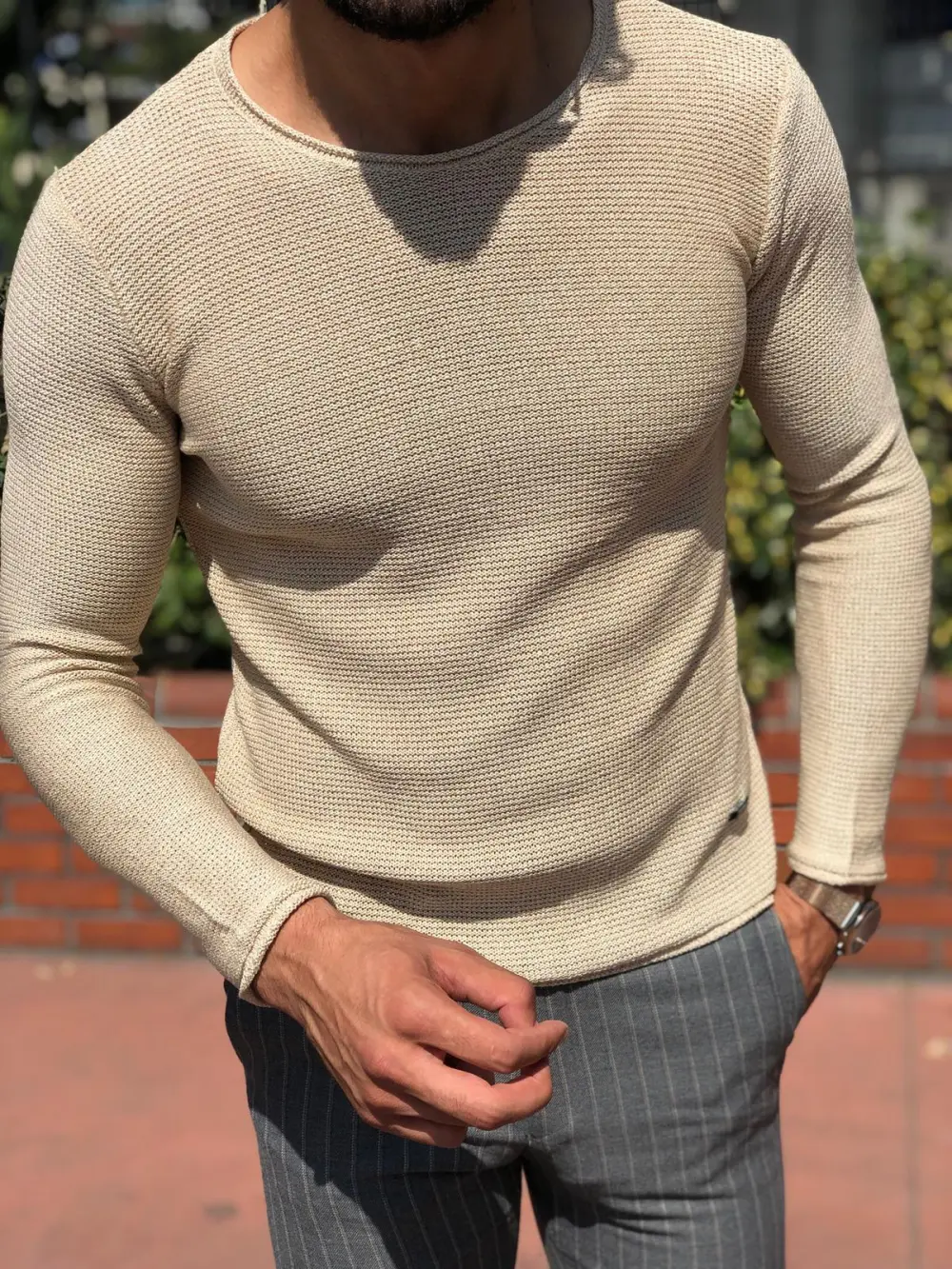 Relaxed Slim Fit Cotton Knit Sweater