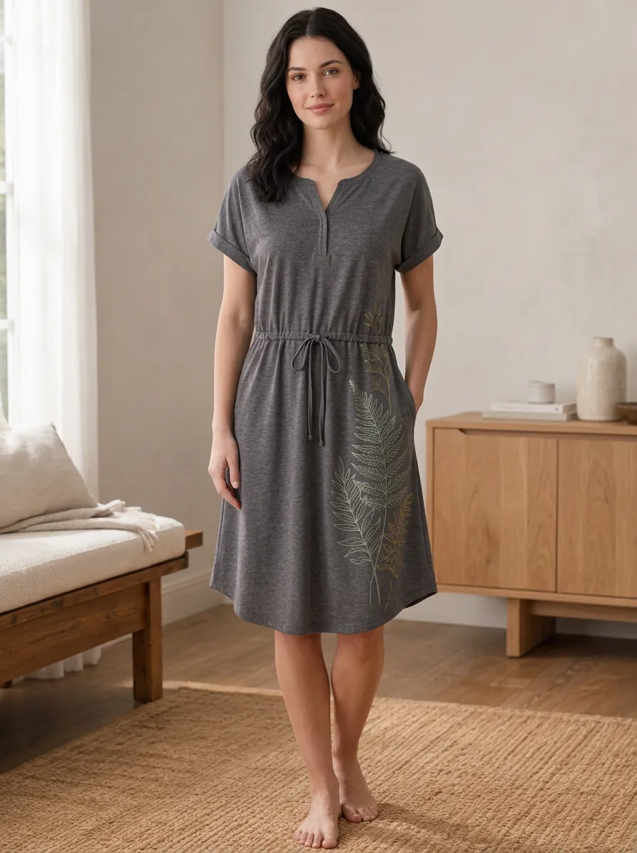 Women's Botanical Nature Lover Fern Leaf Printed Dress