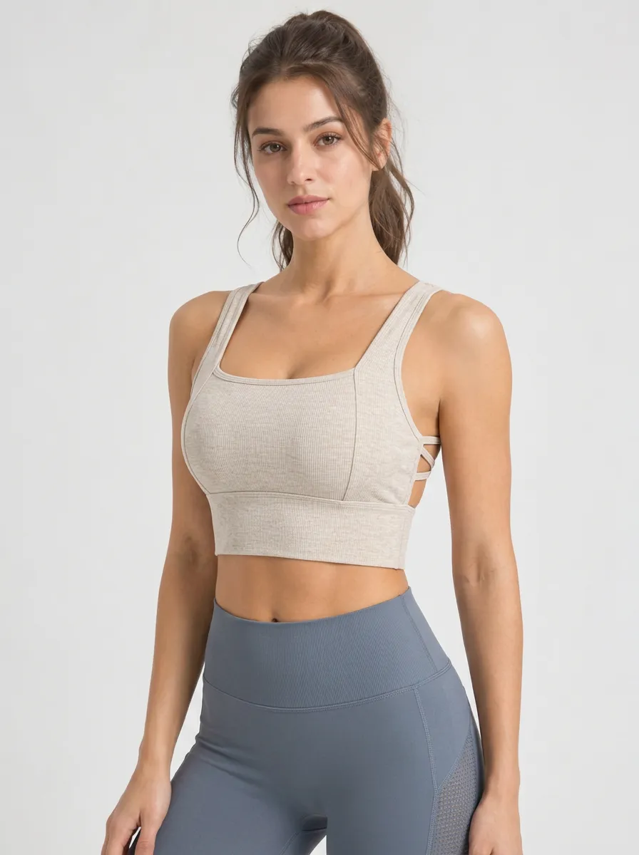 Women's Crisscross Back Ribbed Printed Sports Bra