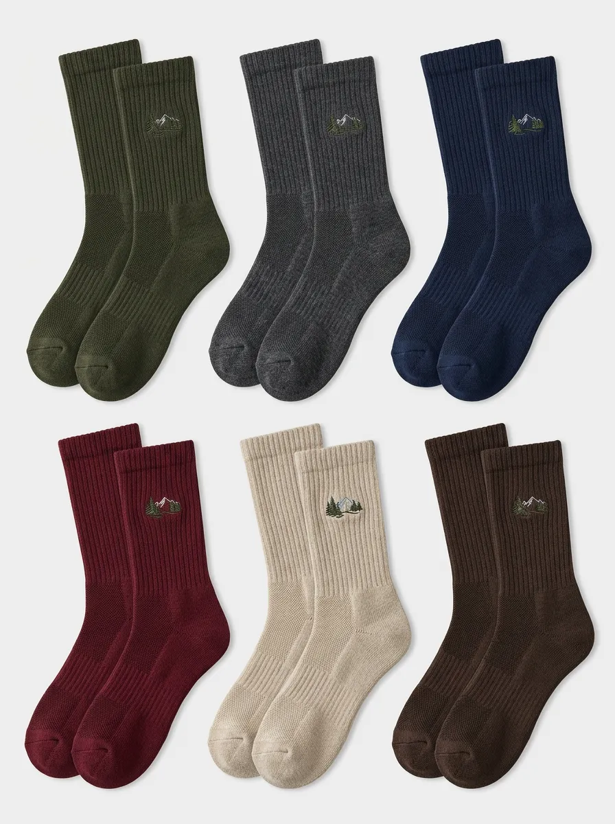 Men's 6-Pair Mountain Forest Embroidered Crew Sock Set