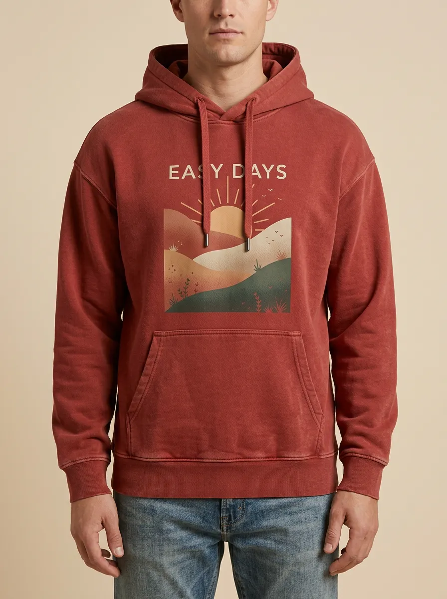 Men's Nature Lover Easy Days Desert Sunset Print Hoodie