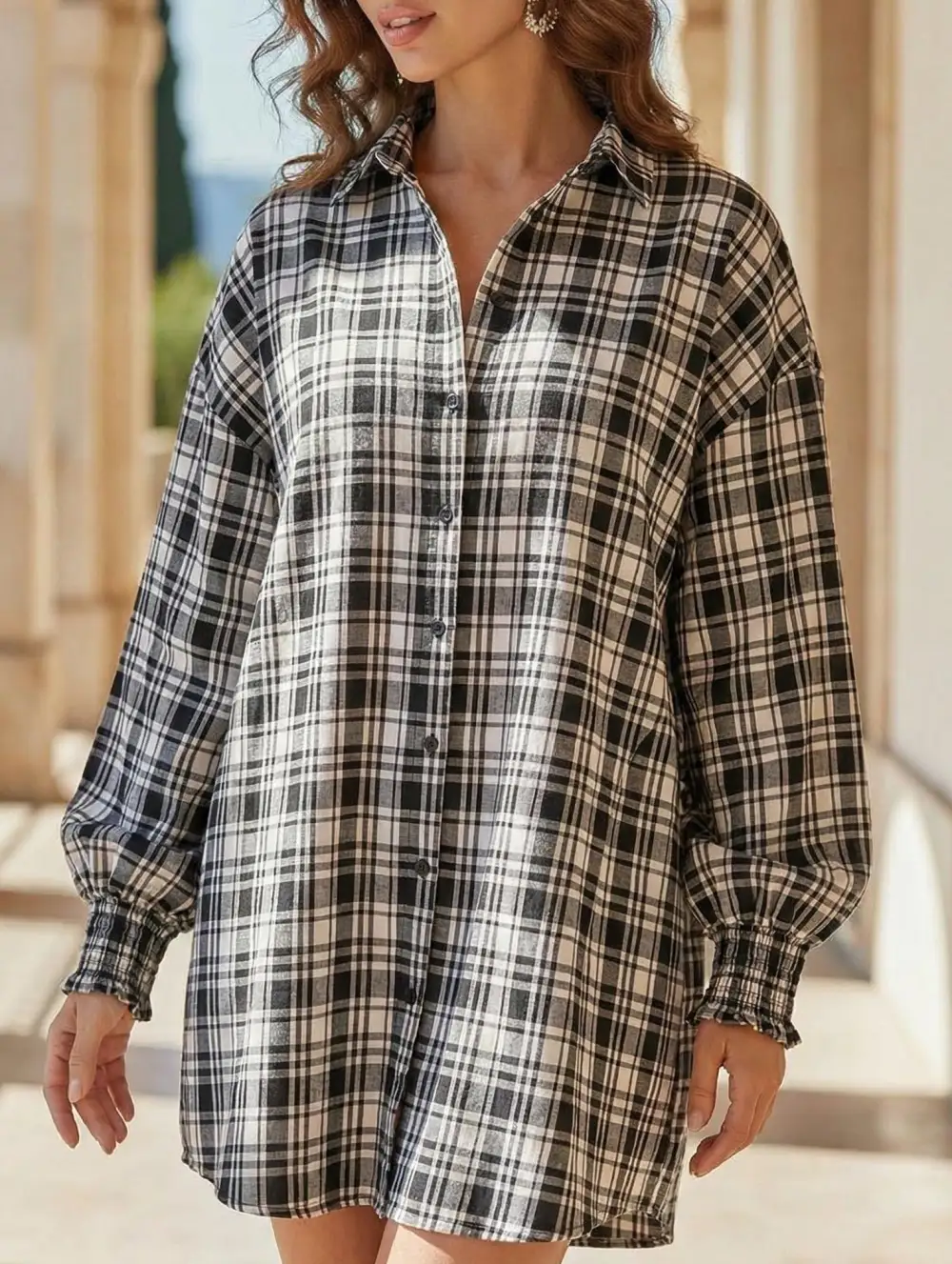 Plaid Lantern Sleeve Shirt