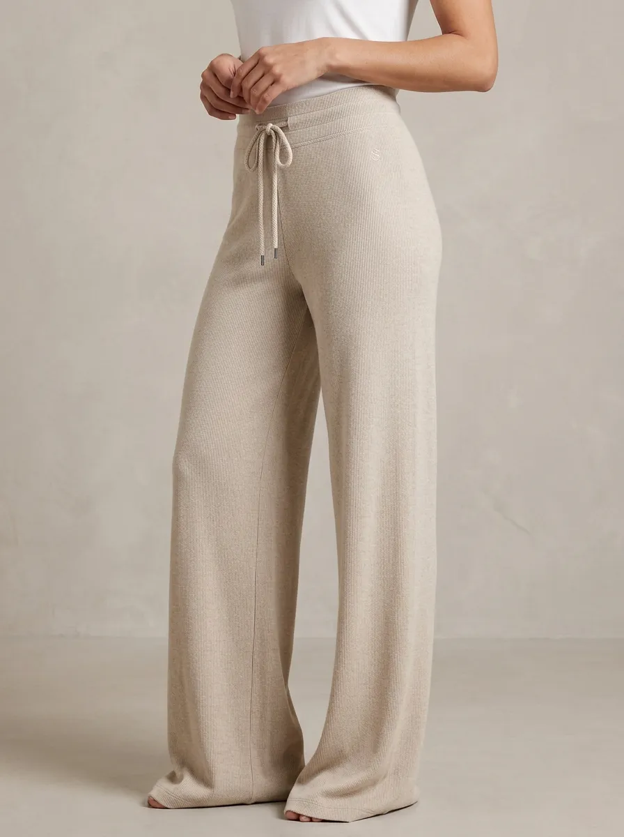 Women's Active Wide-Leg Ribbed Drawstring Sport Pants