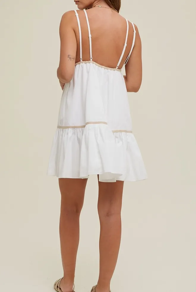 White Poplin Tiered V-Neck Mini Dress
