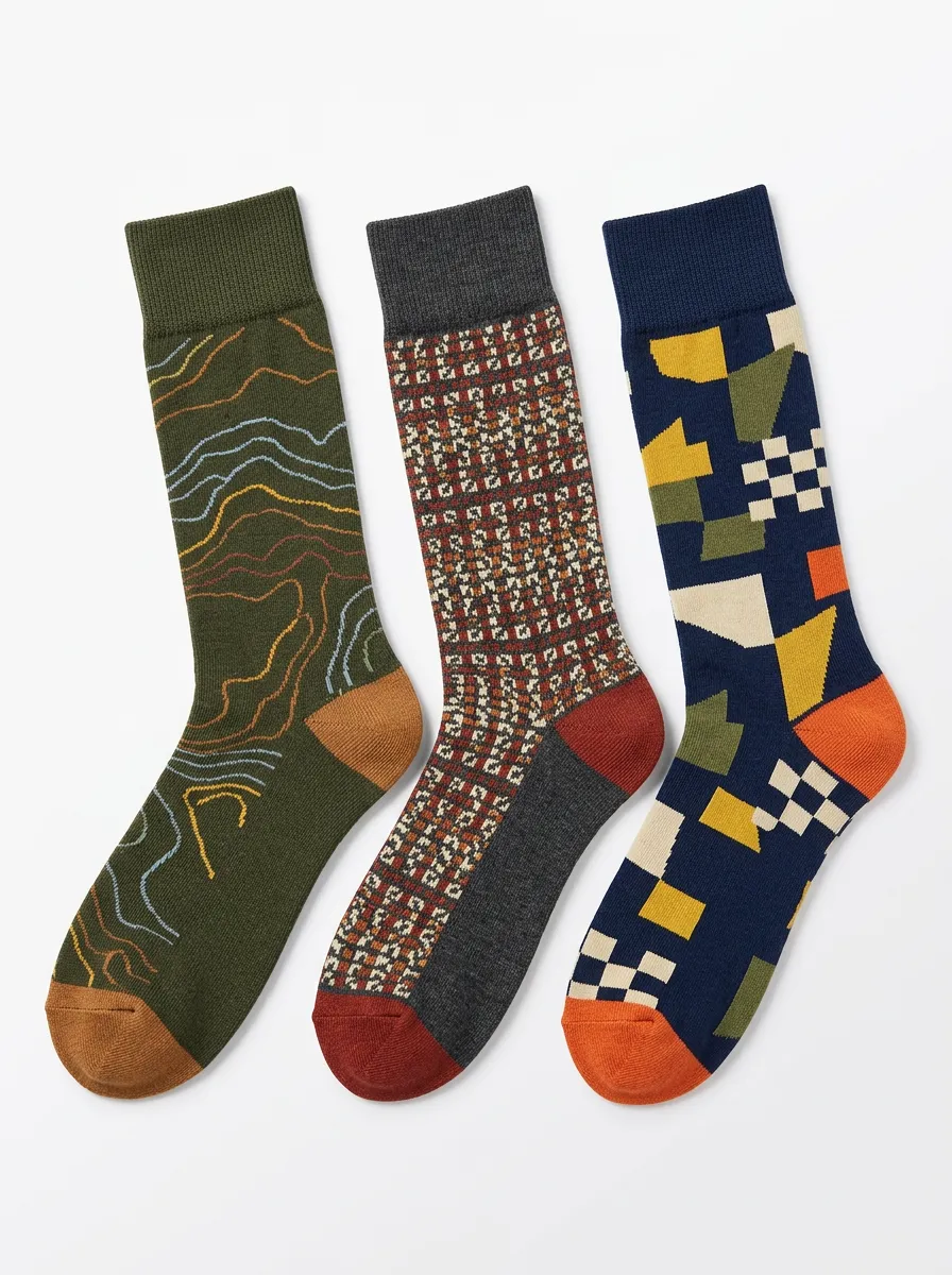 Men's Geometric Abstract Pattern Three-Pack Lines Socks