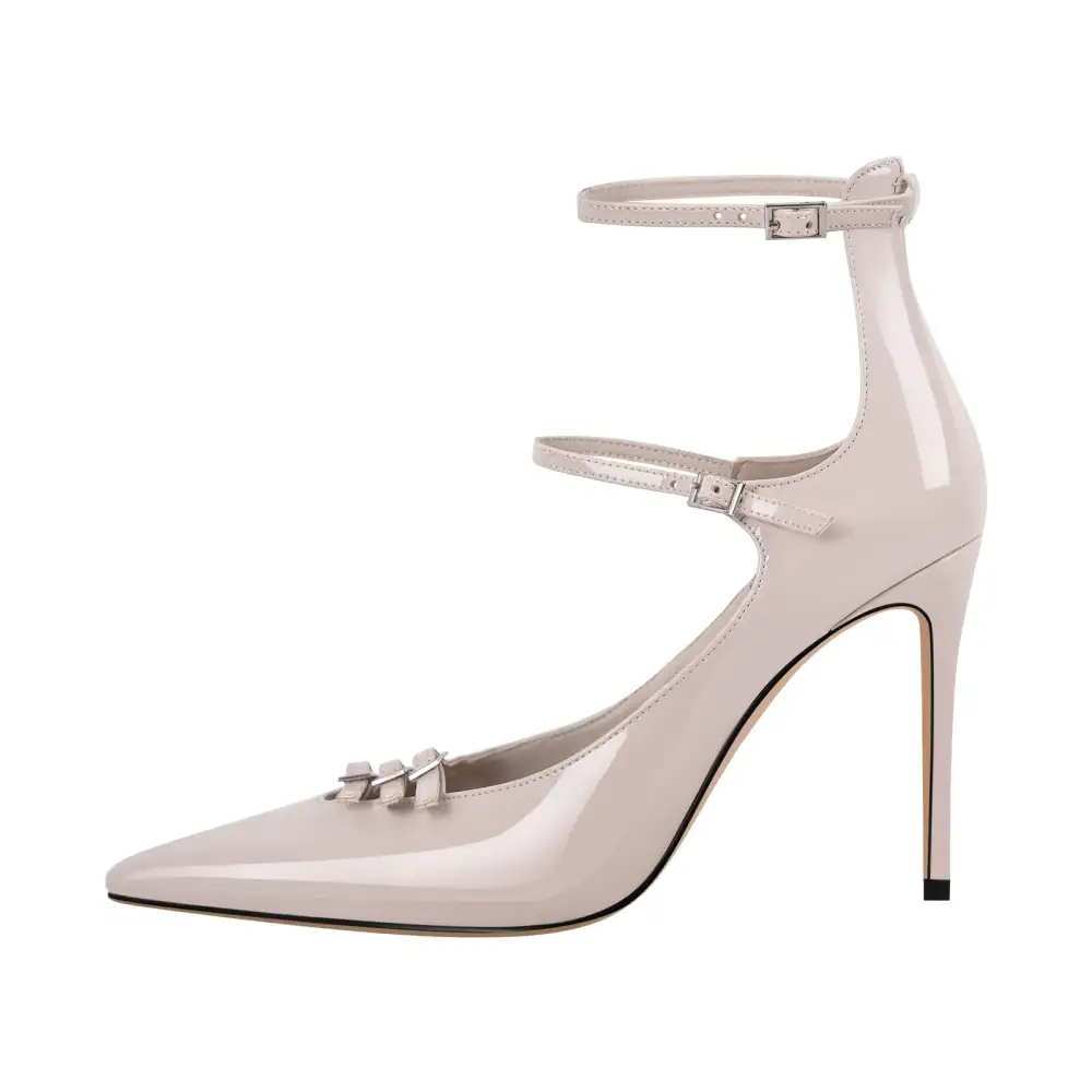 Polished Pointed Toe Stiletto Ankle Strap Pumps
