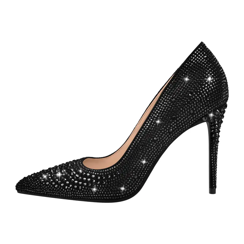 Polished Rhinestone Pointed Toe Stiletto Pumps