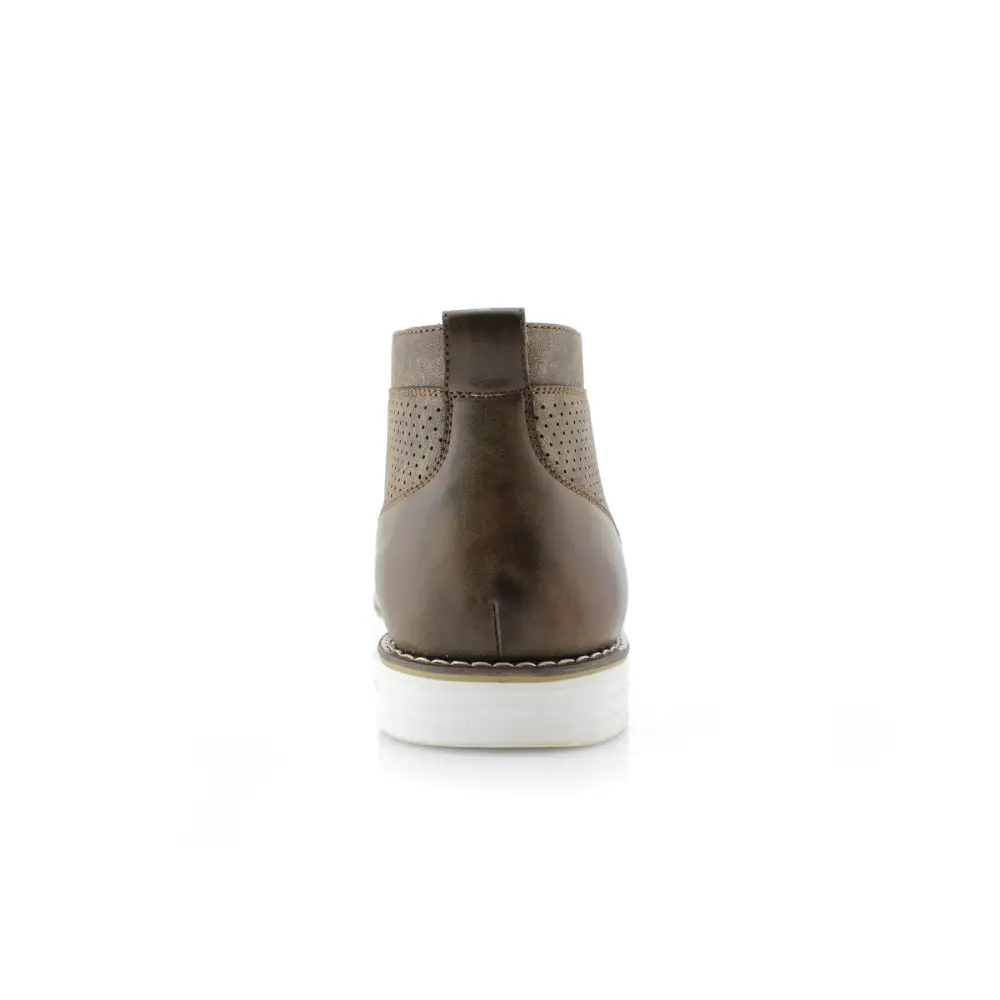 Faux-Leather Burnished Perforated Ankle Boots