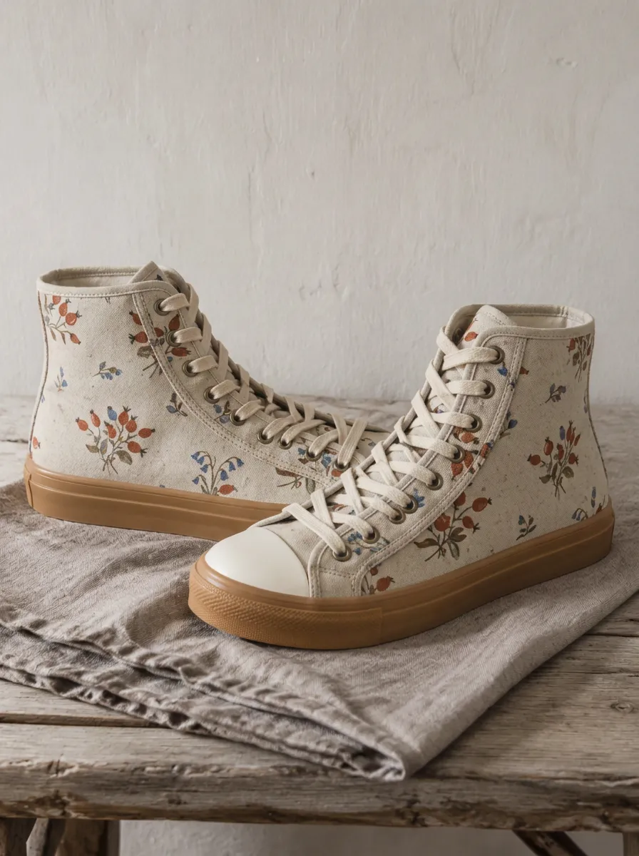 Unisex Botanical Wildflower Rosehip Printed Canvas High Top Shoes