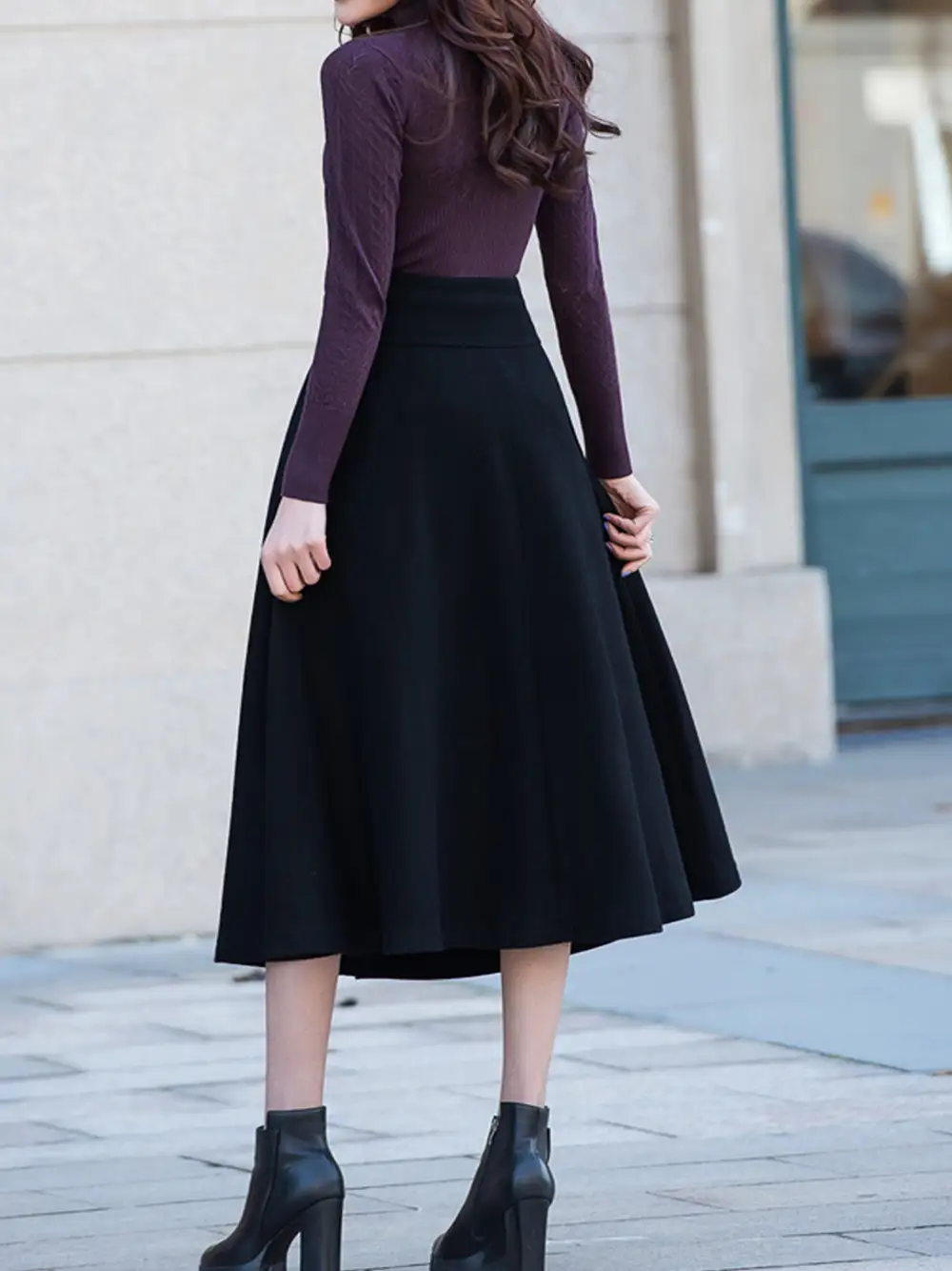 Pleated Wool Maxi Skirt