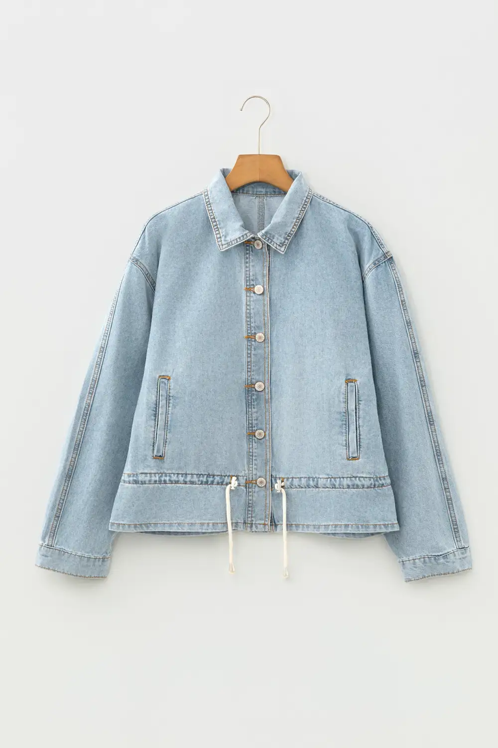 Women's Draw-cord Hem Light Wash Denim Jacket