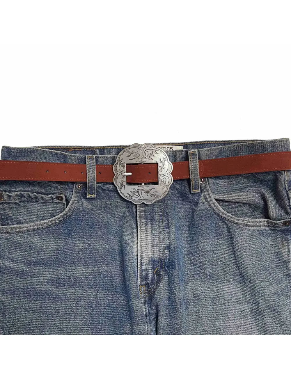 Floral Buckle Belt Leather Suede