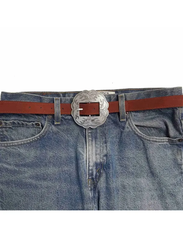 Floral Buckle Belt Leather Suede