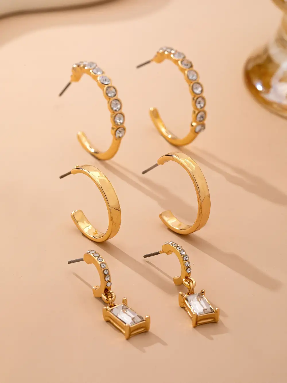 Crystal Accented Hoop arring Set