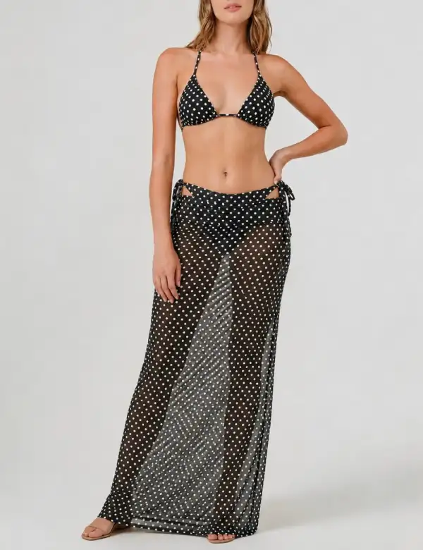 Polka Dots Halter Triangle Bikini Set with Salong