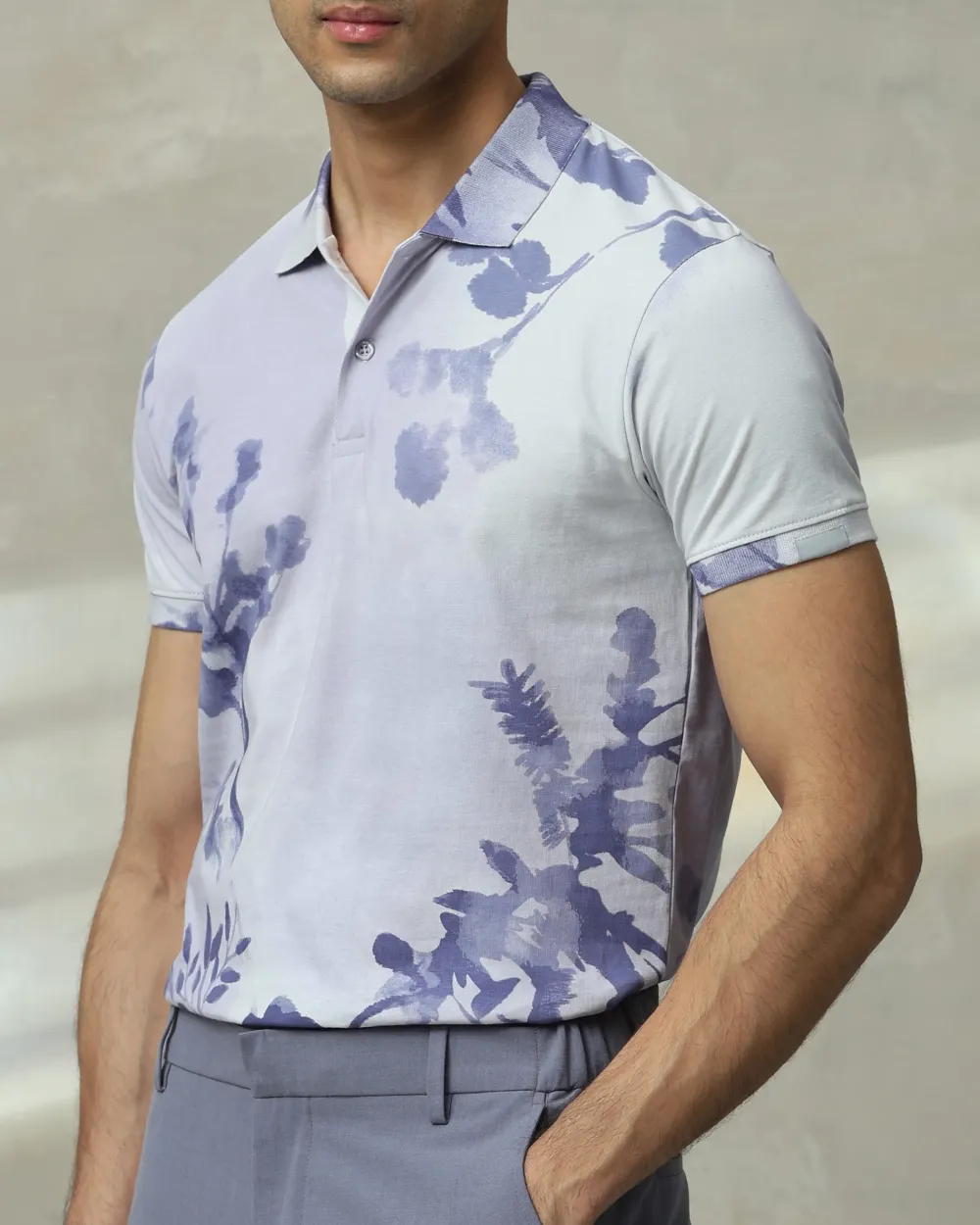 Soft Lilac Floral Print Polo Shirt